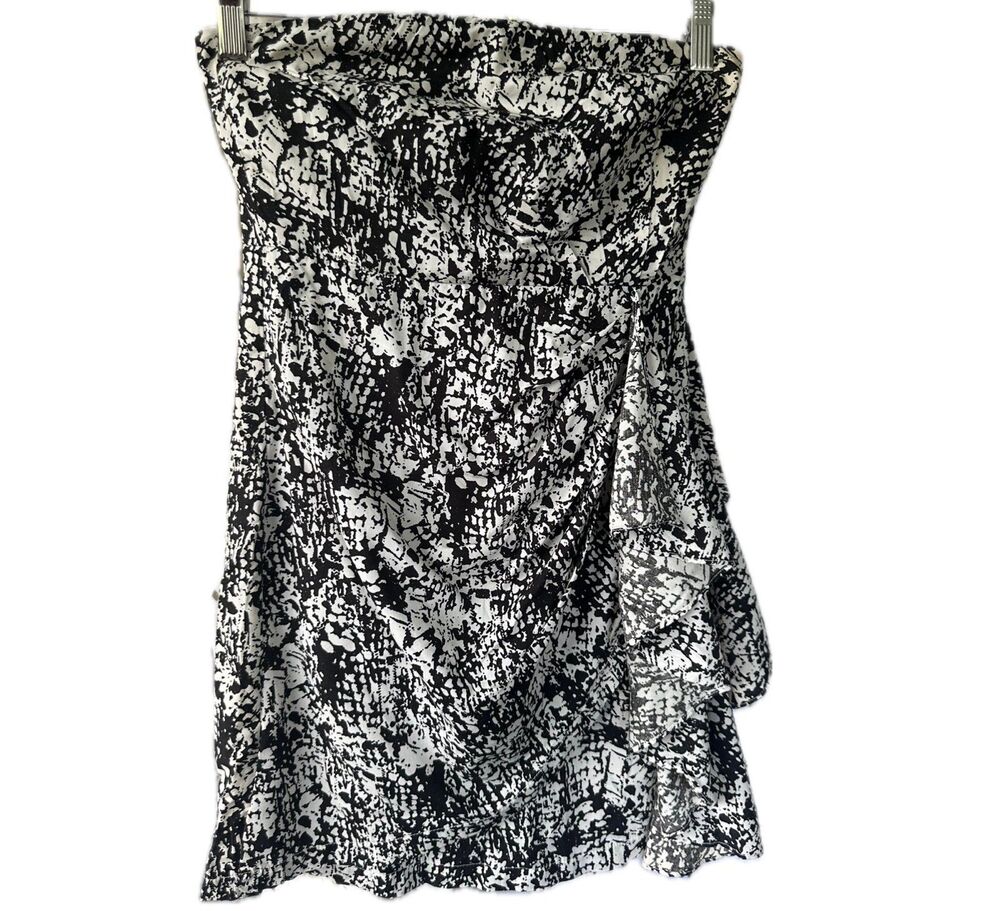 Lush Strapless Animal Print Side Waterfall Ruffles Mini Cocktail Lined Dress S